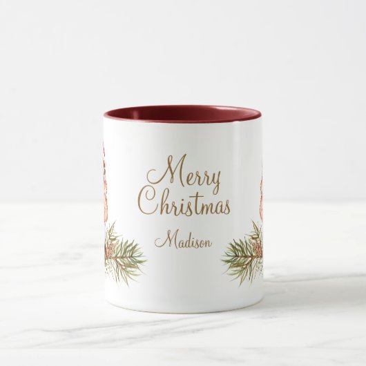 メリークリスマスかわいい水色リスの名前 マグカップ (中央)