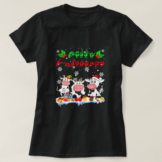 メリークリスマスかわいい牛の農家ASLサイン言語 Tシャツ (デザイン正面)