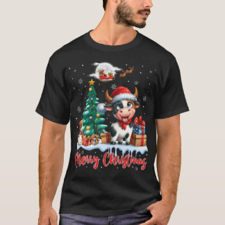 メリークリスマスかわいい牛サンタハット牛の愛好家Chri Tシャツ