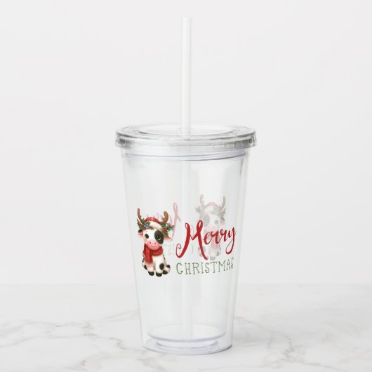 メリークリスマスかわいい牛 アクリルタンブラー (正面)