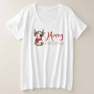 メリークリスマスかわいい牛 プラスサイズTシャツ