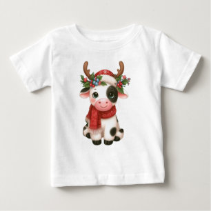 メリークリスマスかわいい牛 ベビーTシャツ