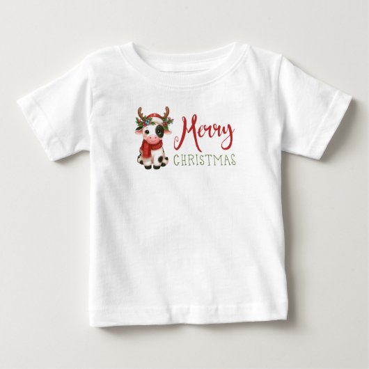 メリークリスマスかわいい牛 ベビーTシャツ (正面)