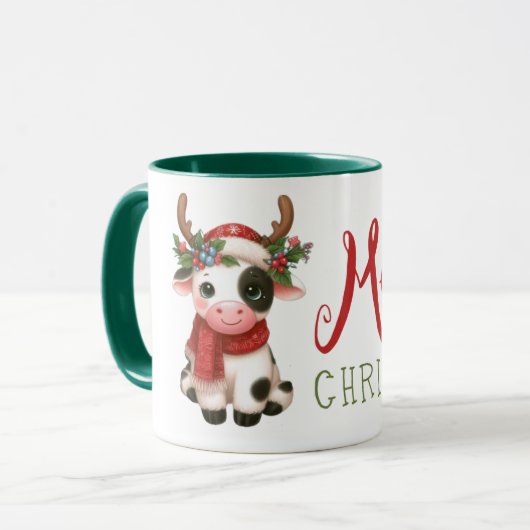 メリークリスマスかわいい牛 マグカップ (正面左)