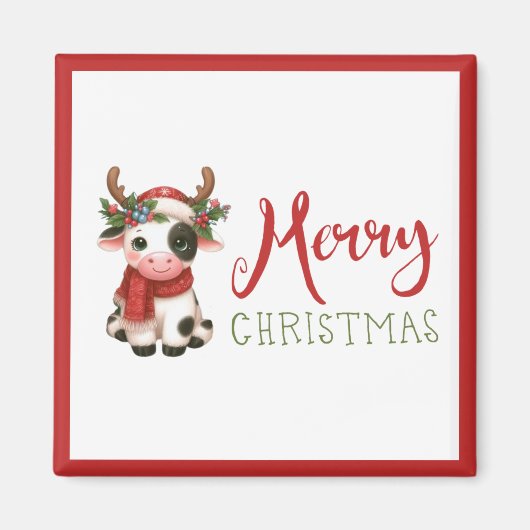 メリークリスマスかわいい牛 マグネット (正面)