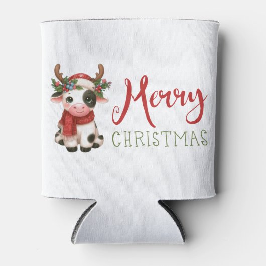 メリークリスマスかわいい牛 缶クーラー (正面)