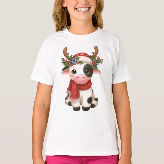 メリークリスマスかわいい牛 Tシャツ (正面)