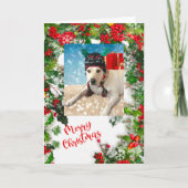 メリークリスマスかわいい犬と〔雄ジカの〕枝角カスタマイズ シーズンカード (正面)