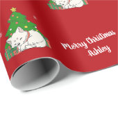 メリークリスマスかわいい猫ツリーレッドヴィンテージ ラッピングペーパー (ロールコーナー)