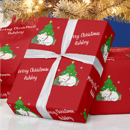 メリークリスマスかわいい猫ツリーレッドヴィンテージ ラッピングペーパー