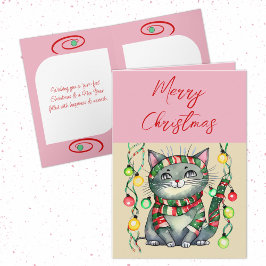 メリークリスマスかわいい笑顔の猫がピンク シーズンカード