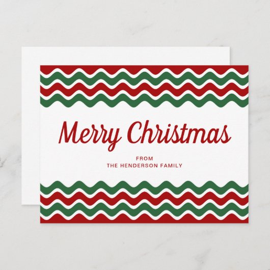メリークリスマスかわいい赤い緑の波ストライプの数 ポストカード (正面/裏面)