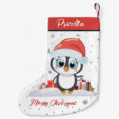 メリークリスマスかわいい雪の幸せペンギン スモールクリスマスストッキング (裏面)