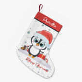 メリークリスマスかわいい雪の幸せペンギン スモールクリスマスストッキング (正面 (吊り時))