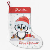 メリークリスマスかわいい雪の幸せペンギン スモールクリスマスストッキング (正面)