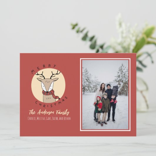 メリークリスマスかわいい鹿の家族の写真 シーズンカード (スタンド正面)