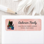 メリークリスマスかわいい黒猫ピンク差出人住所 ラベル (インサイチュ)