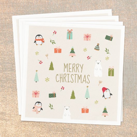 メリークリスマスかわいい スタンダードカクテルナプキン