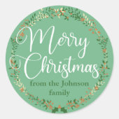 メリークリスマスかわいらしグリーンリースカスタムギフト ラウンドシール (正面)