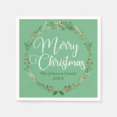 メリークリスマスかわいらしグリーンリースカスタムパーティー スタンダードカクテルナプキン (正面)