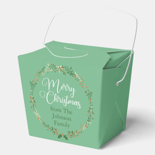 メリークリスマスかわいらしグリーンリースカスタムパーティー フェイバーボックス (正面)