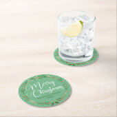 メリークリスマスかわいらしグリーンリースカスタムパーティー ラウンドペーパーコースター (インサイチュ)