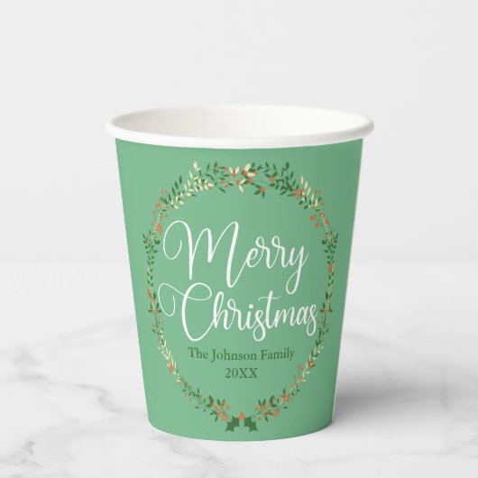 メリークリスマスかわいらしグリーンリースカスタムパーティー 紙コップ (裏面)