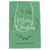 メリークリスマスかわいらしミントグリーンリースカスタム ミディアムペーパーバッグ (正面)