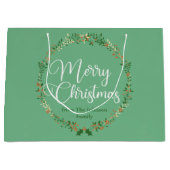 メリークリスマスかわいらしミントグリーンリースカスタム ラージペーパーバッグ (正面)