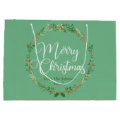 メリークリスマスかわいらしミントグリーンリースカスタム ラージペーパーバッグ (裏面)