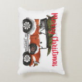 メリークリスマスかわいらしヴィンテージ赤トラック白 アクセントクッション (正面(垂直))