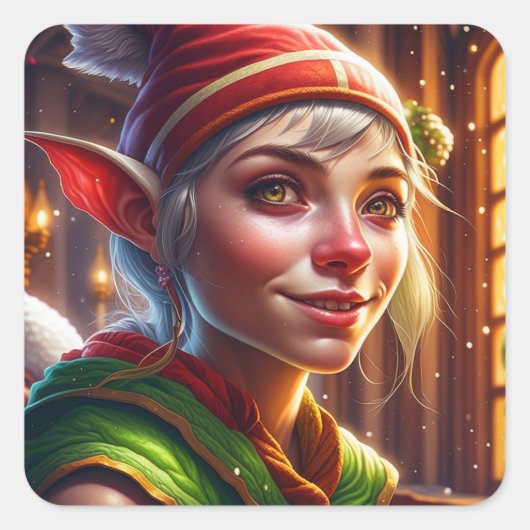 メリークリスマスかわいらし小妖精や小人 スクエアシール (正面)