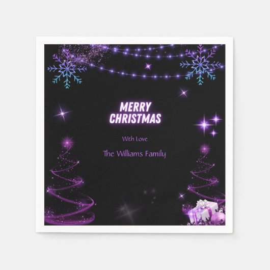 メリークリスマスきらめくの木 | 雪の結晶 スタンダードカクテルナプキン (正面)