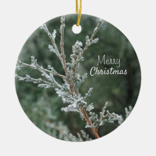メリークリスマスきらめくジュニパーセラミックオーナメント セラミックオーナメント (正面)