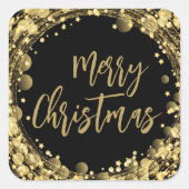 メリークリスマスきらめく金ゴールドスター スクエアシール (正面)