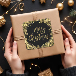 メリークリスマスきらめく金ゴールドスター スクエアシール