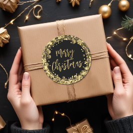 メリークリスマスきらめく金ゴールドスター ラウンドシール