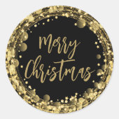 メリークリスマスきらめく金ゴールドスター ラウンドシール (正面)