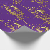 メリークリスマスきらめく、紫と金ゴールドデザイン ラッピングペーパー (角)