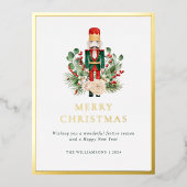 メリークリスマスくるみ割りエレガントの緑 箔シーズンポストカード (正面)