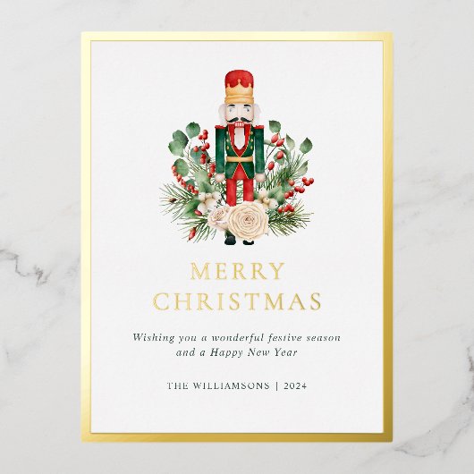 メリークリスマスくるみ割りエレガントの緑 箔シーズンポストカード (正面)