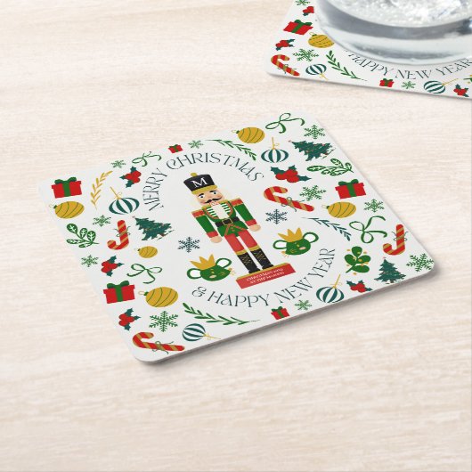 メリークリスマスくるみ割りカスタムモノグラム スクエアペーパーコースター (アングル)