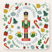 メリークリスマスくるみ割りカスタムモノグラム スクエアペーパーコースター (正面)