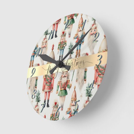 メリークリスマスくるみ割り人形の休日 ラウンド壁時計 (傾斜)