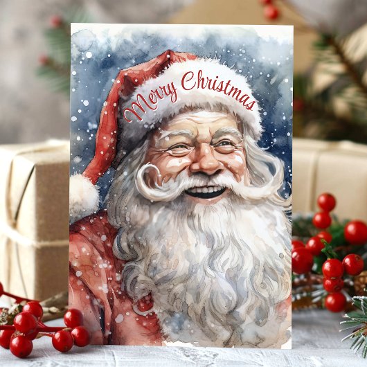 メリークリスマスすてきウォーターカラーサンタクロース シーズンカード