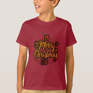 「メリークリスマスすてき:サンタ&フェスティバルボウデザイン Tシャツ