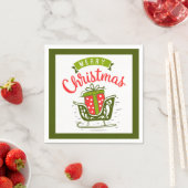メリークリスマスそりのプレゼントレッドグリーンフェスティバル スタンダードカクテルナプキン (インサイチュ)
