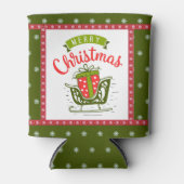 メリークリスマスそりフェスティバルレッドグリーンスノーフレーク 缶クーラー (正面)