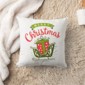 メリークリスマスそり赤い緑の雪の結晶パターン クッション (ブランケット)