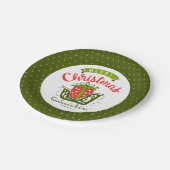 メリークリスマスそり赤い緑の雪の結晶パターン ペーパープレート (アングル)